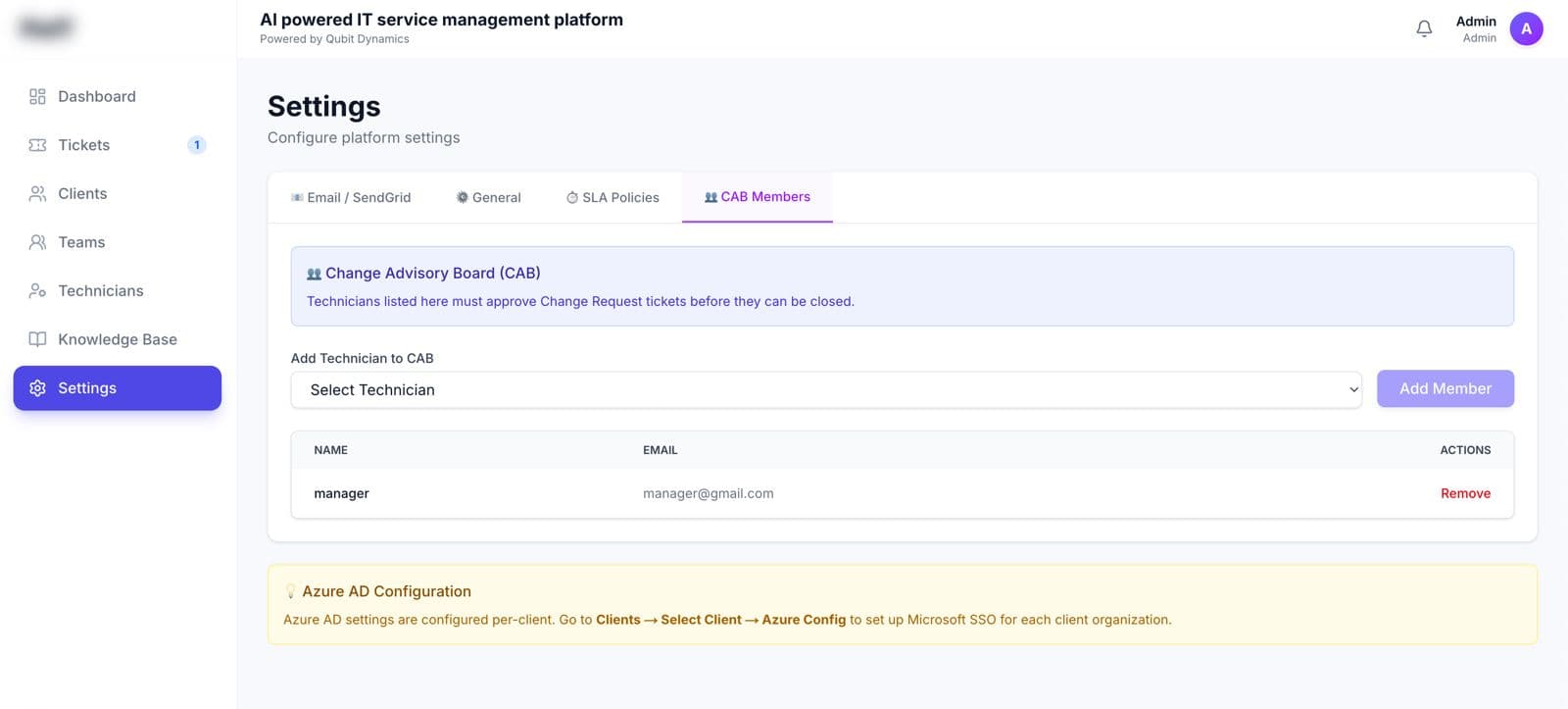 Intelligent ITSM main view