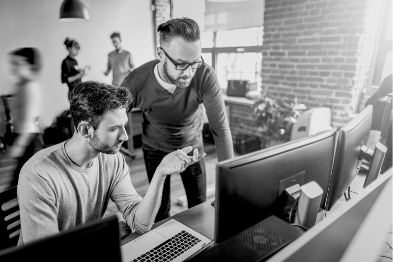 Coding workspace with laptop